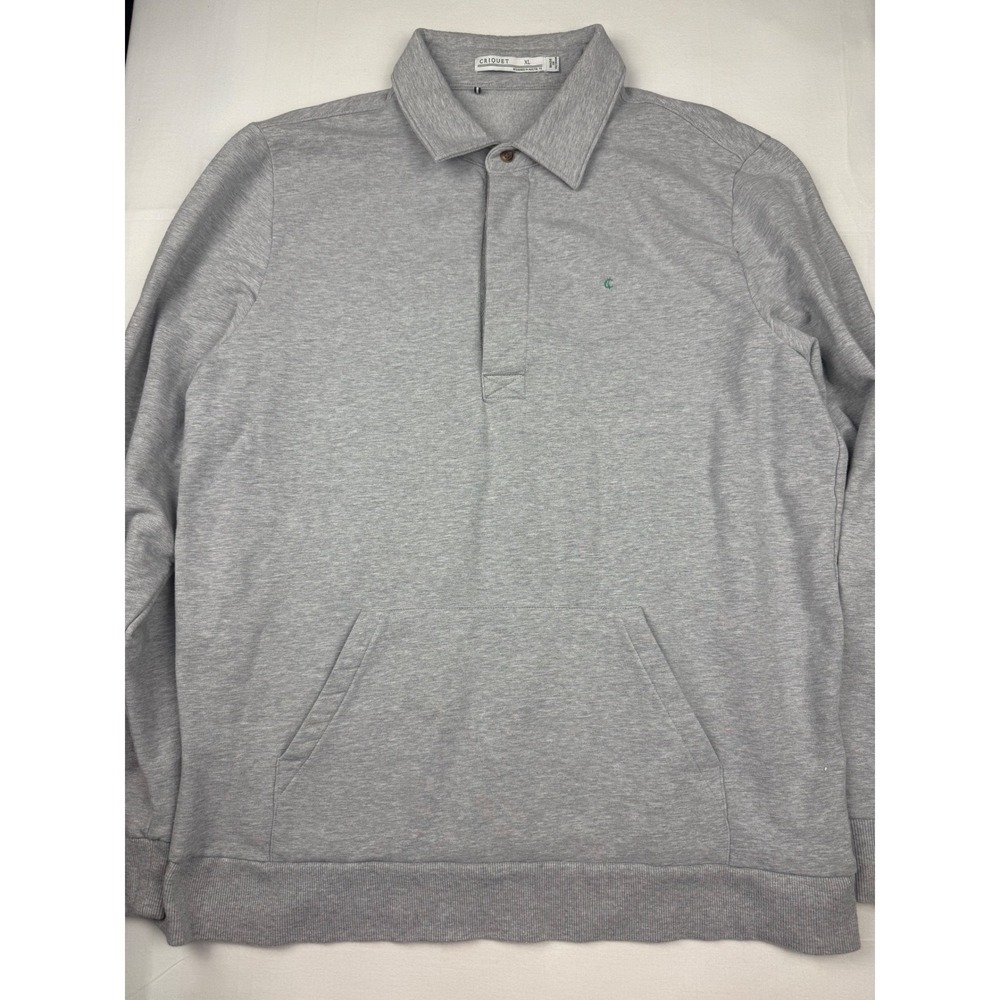 Criquet Polo Sweatshirt XL Grey Long Sleeve Fleece Pocket RN 132201